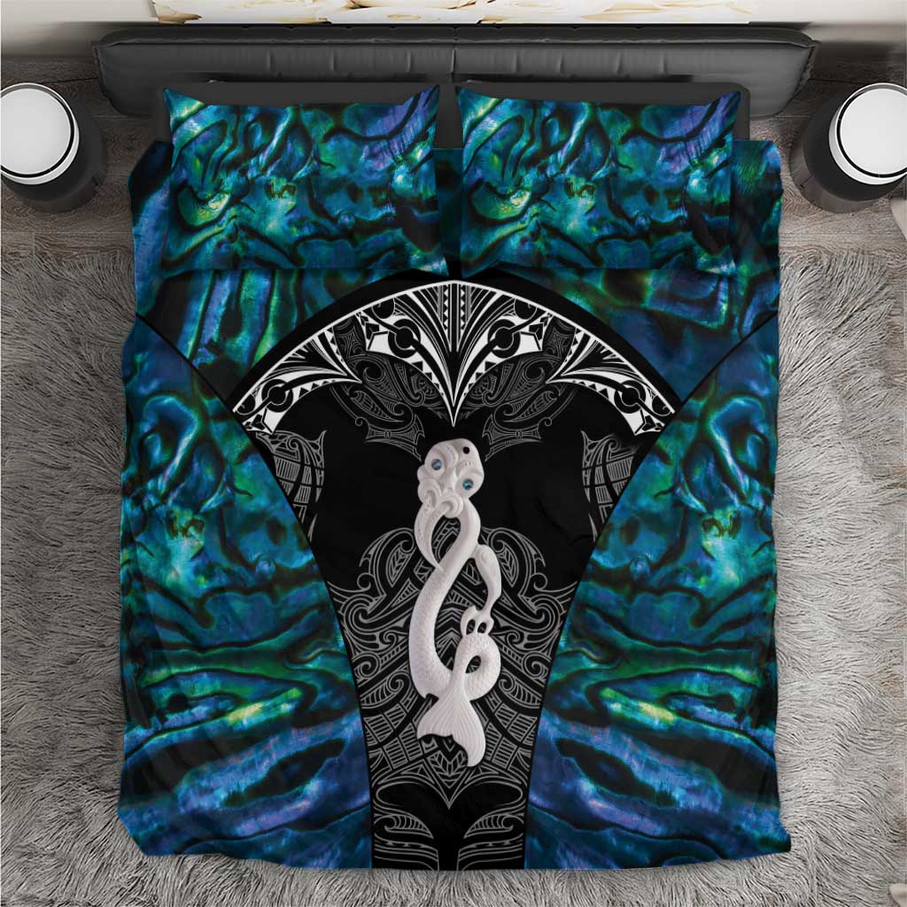 New Zealand Aotearoa Bedding Set Maori Taniwha Paua Shell LT05 Black - Polynesian Pride