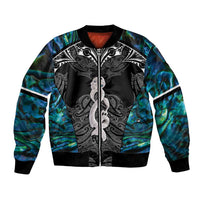 New Zealand Aotearoa Bomber Jacket Maori Taniwha Paua Shell LT05 Unisex Black - Polynesian Pride