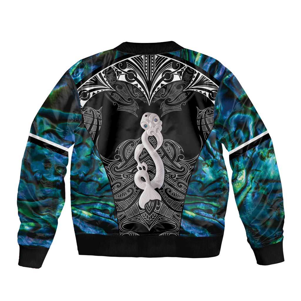 New Zealand Aotearoa Bomber Jacket Maori Taniwha Paua Shell LT05 - Polynesian Pride