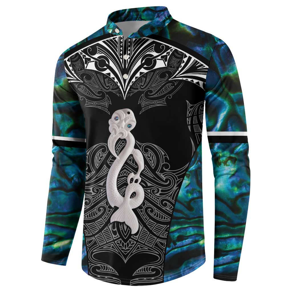 New Zealand Aotearoa Button Sweatshirt Maori Taniwha Paua Shell LT05 - Polynesian Pride