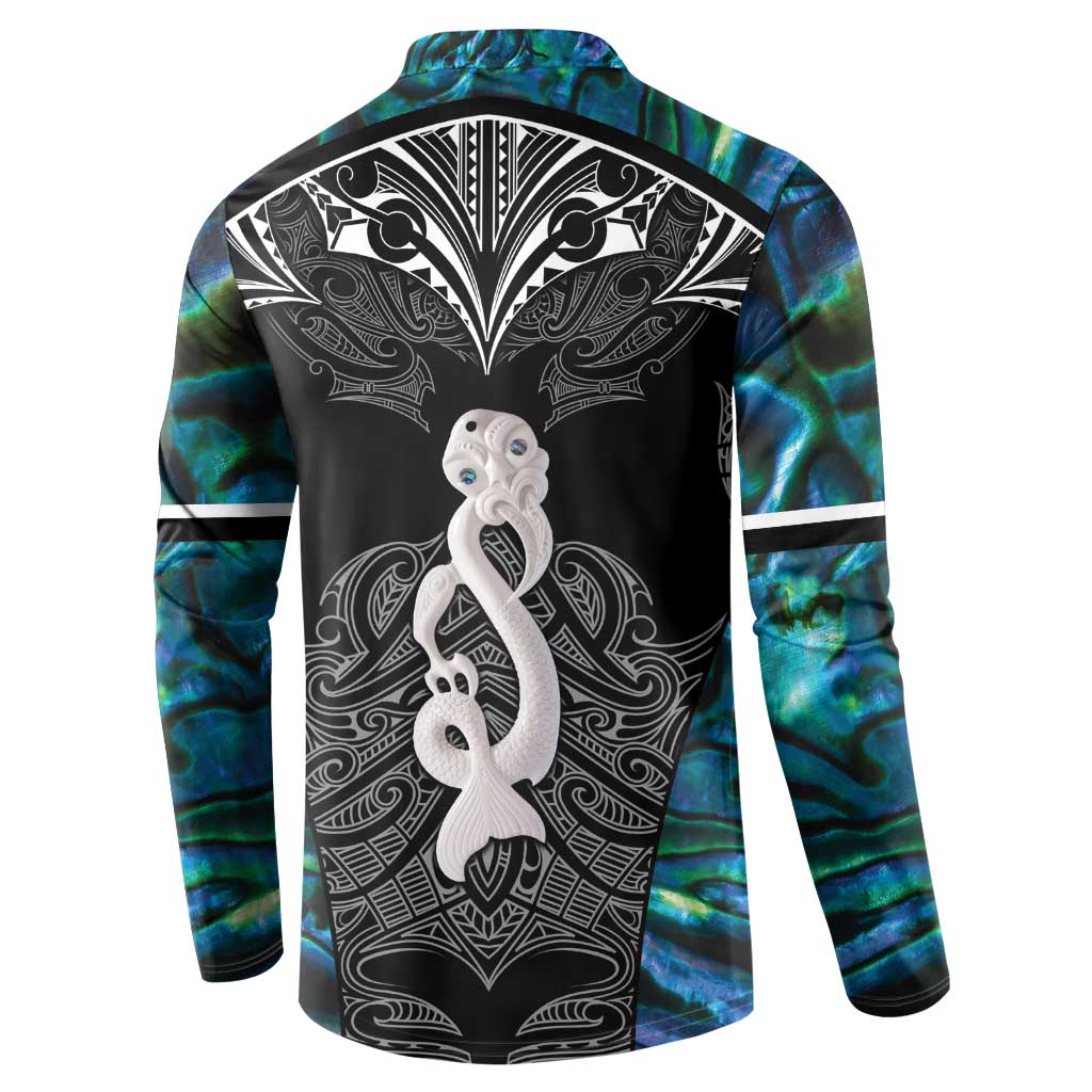 New Zealand Aotearoa Button Sweatshirt Maori Taniwha Paua Shell LT05 - Polynesian Pride
