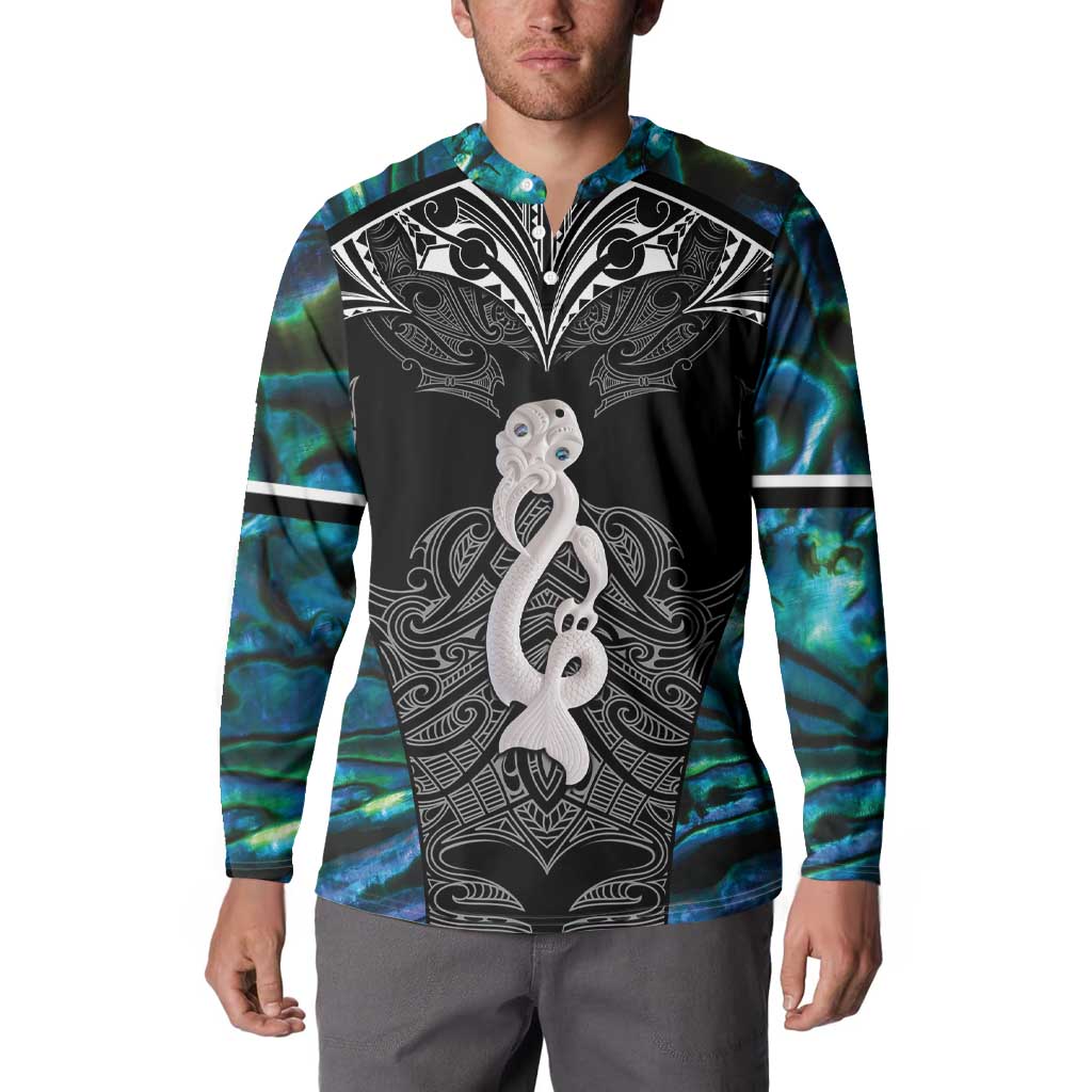 New Zealand Aotearoa Button Sweatshirt Maori Taniwha Paua Shell LT05 - Polynesian Pride