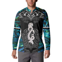 New Zealand Aotearoa Button Sweatshirt Maori Taniwha Paua Shell LT05 - Polynesian Pride