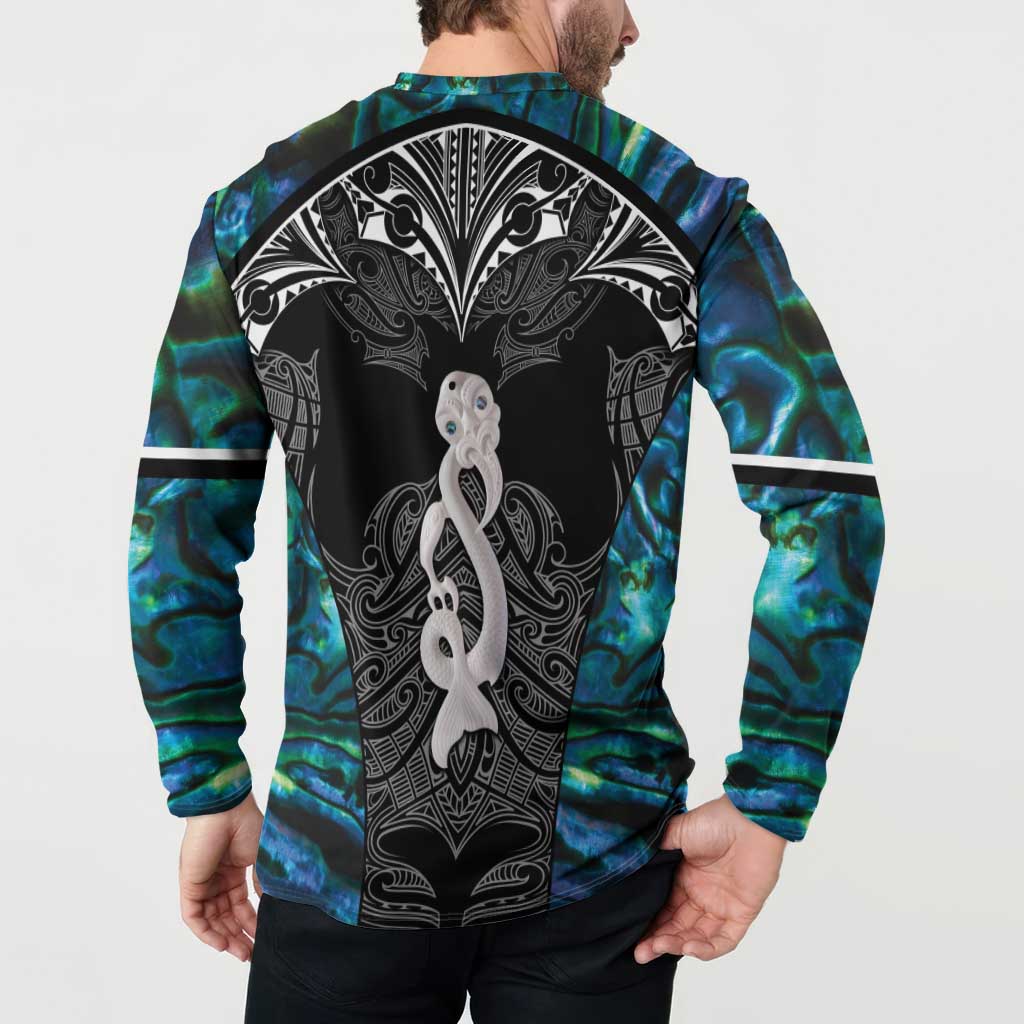 New Zealand Aotearoa Button Sweatshirt Maori Taniwha Paua Shell LT05 - Polynesian Pride