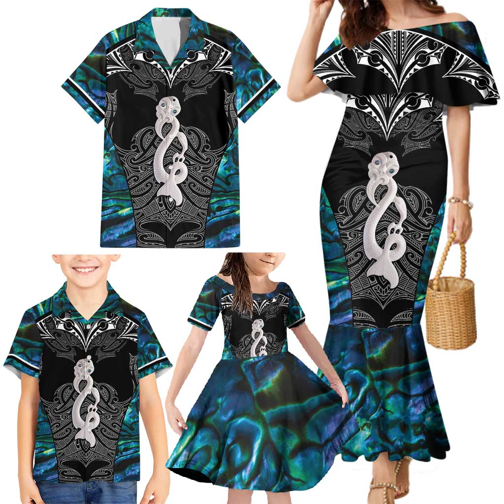 New Zealand Aotearoa Family Matching Mermaid Dress and Hawaiian Shirt Maori Taniwha Paua Shell