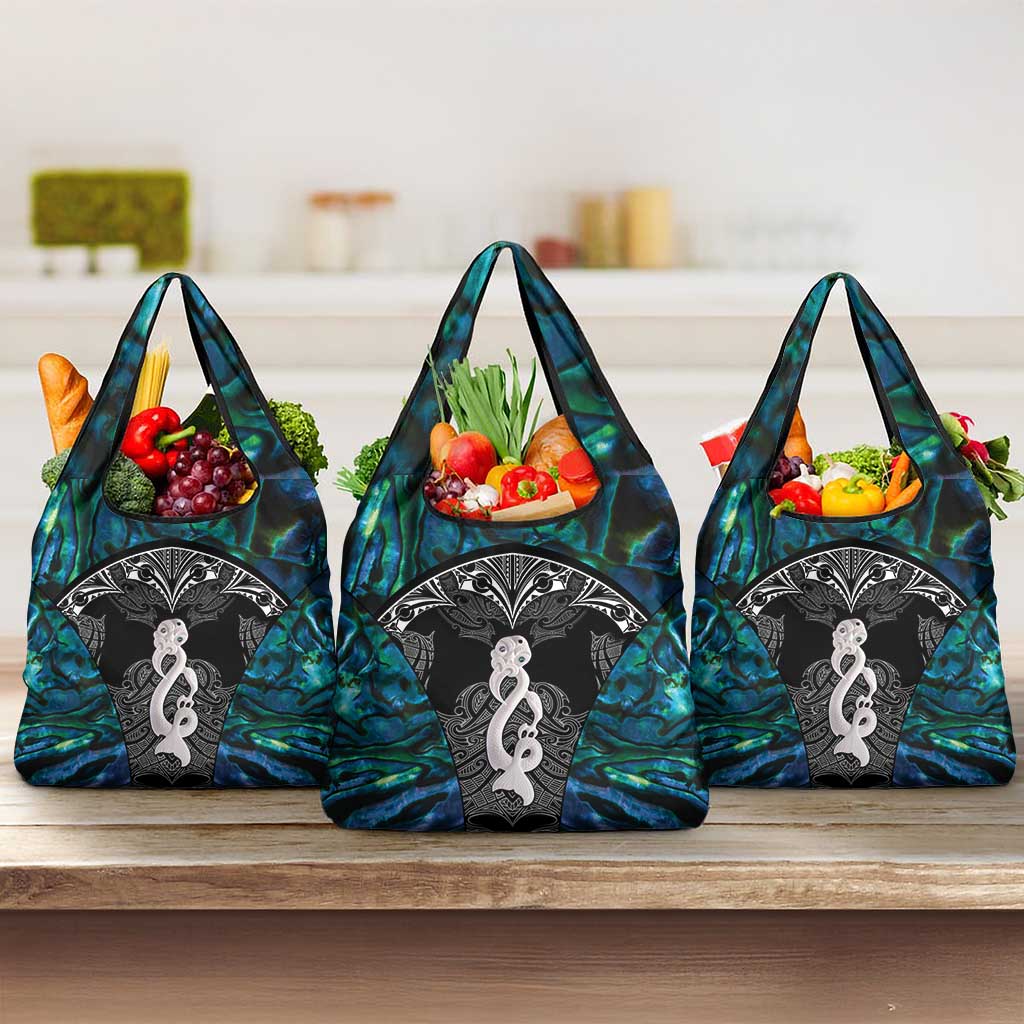 New Zealand Aotearoa Grocery Bag Maori Taniwha Paua Shell LT05 3-pack One Size Black - Polynesian Pride