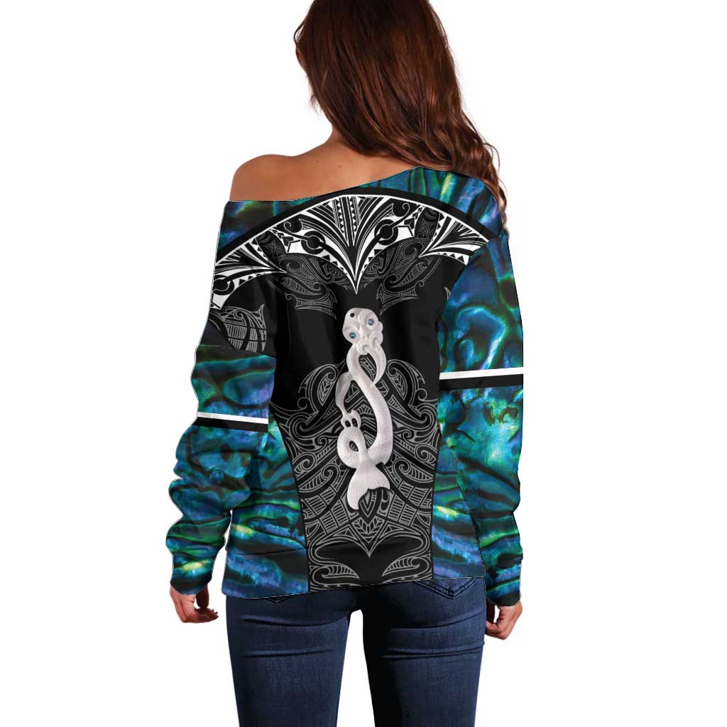 New Zealand Aotearoa Off Shoulder Sweater Maori Taniwha Paua Shell LT05 - Polynesian Pride