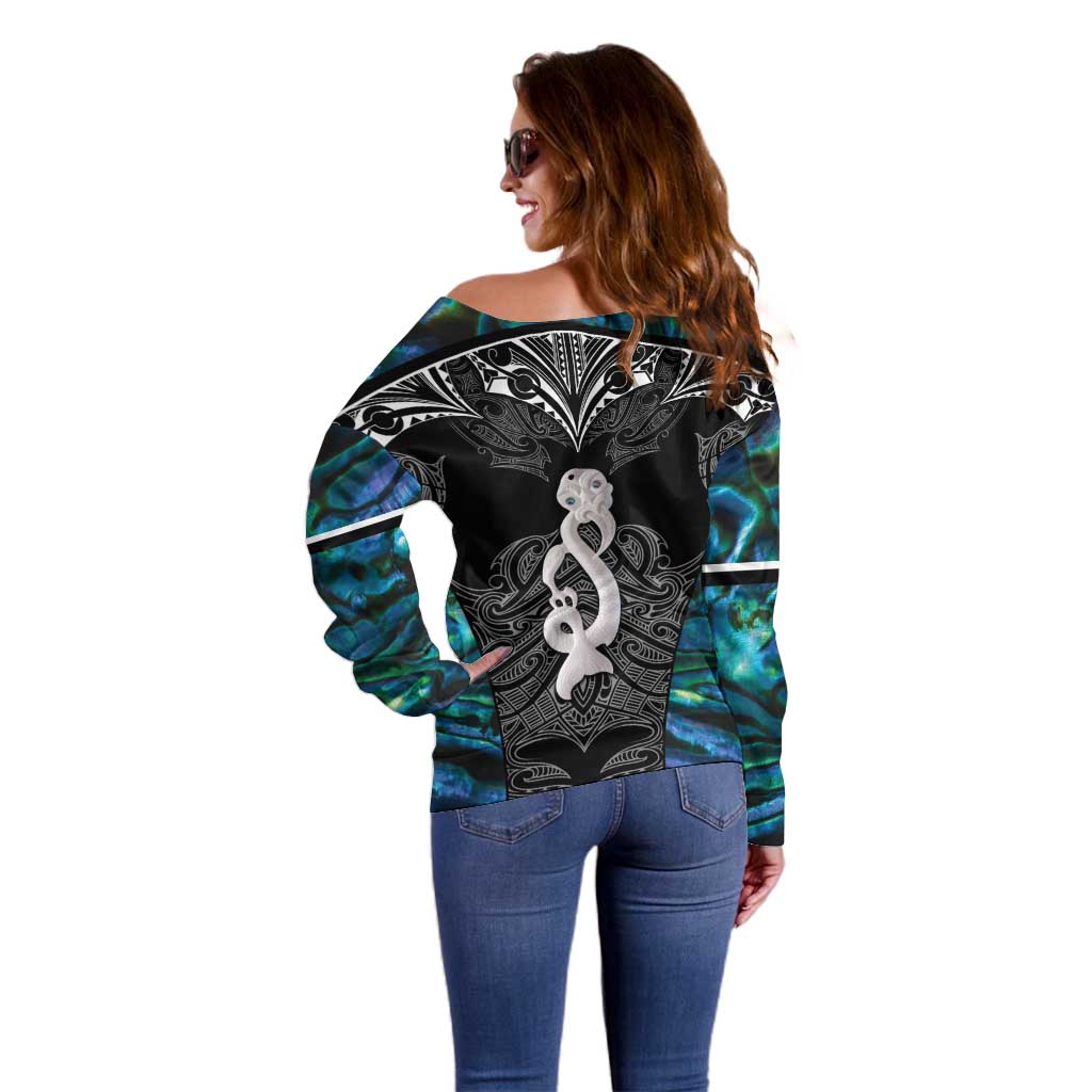 New Zealand Aotearoa Off Shoulder Sweater Maori Taniwha Paua Shell LT05 - Polynesian Pride