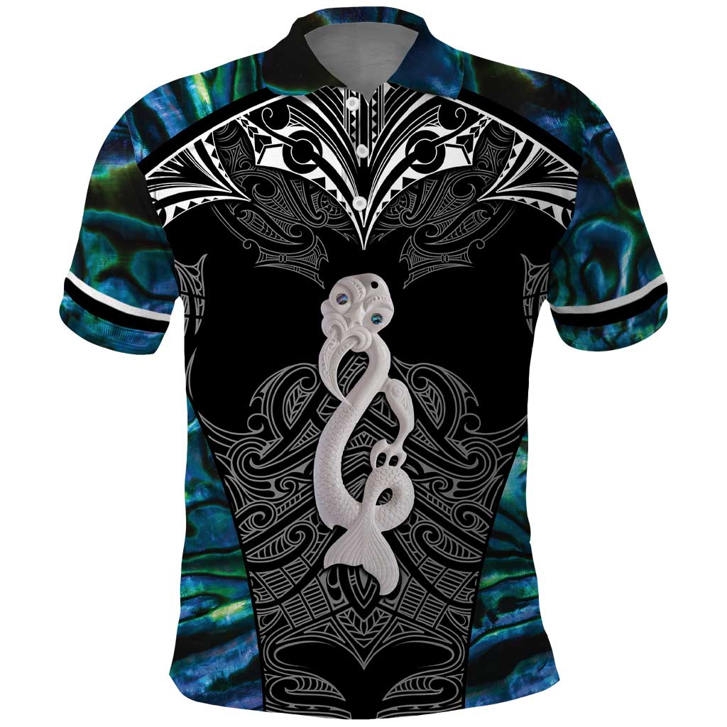 New Zealand Aotearoa Polo Shirt Maori Taniwha Paua Shell LT05 Black - Polynesian Pride