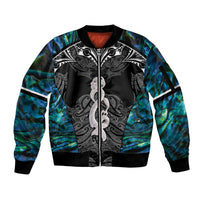 New Zealand Aotearoa Sleeve Zip Bomber Jacket Maori Taniwha Paua Shell LT05 Unisex Black - Polynesian Pride