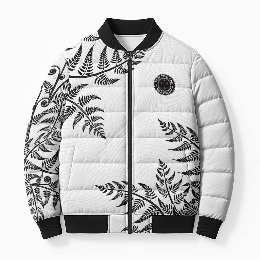 Custom New Zealand Football Bomber Puffer Jacket Aotearoa Pride LT05 Unisex White - Polynesian Pride