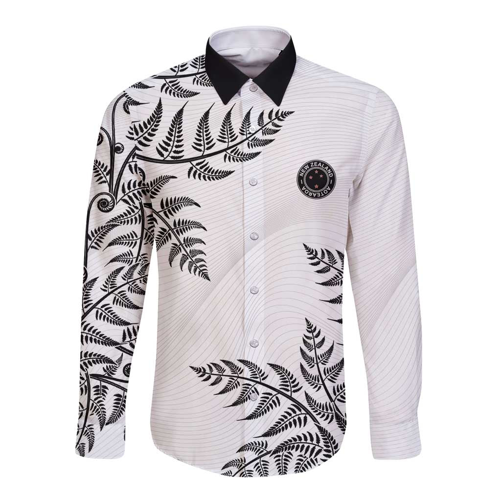 Custom New Zealand Football Long Sleeve Button Shirt Aotearoa Pride LT05 Unisex White - Polynesian Pride