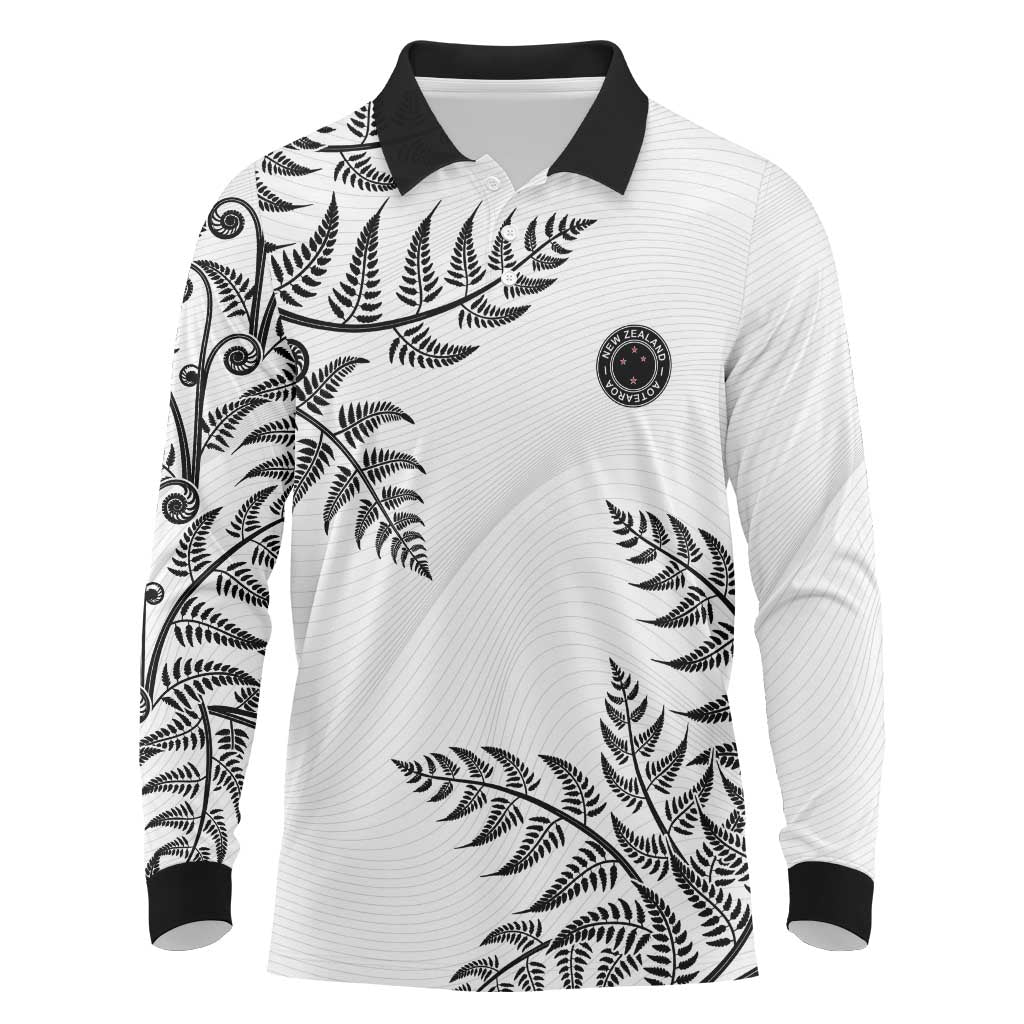 Custom New Zealand Football Long Sleeve Polo Shirt Aotearoa Pride LT05 White - Polynesian Pride