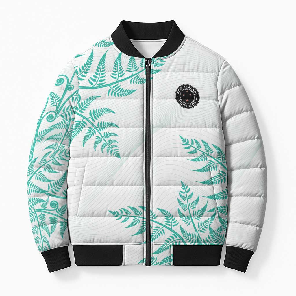 Custom New Zealand Football Bomber Puffer Jacket Aotearoa Pride Aqua Version LT05 Unisex Aqua - Polynesian Pride