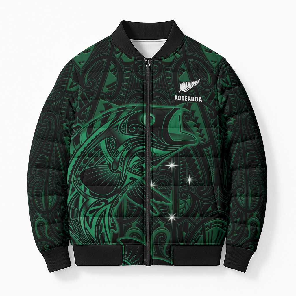Custom New Zealand Fishing Bomber Puffer Jacket Maori Tribal Pattern LT05 Unisex Black - Polynesian Pride
