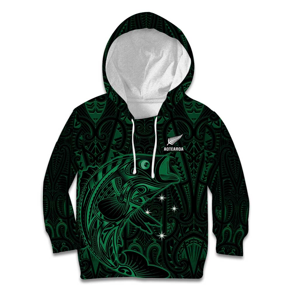 Custom New Zealand Fishing Kid Hoodie Maori Tribal Pattern LT05 Hoodie Black - Polynesian Pride