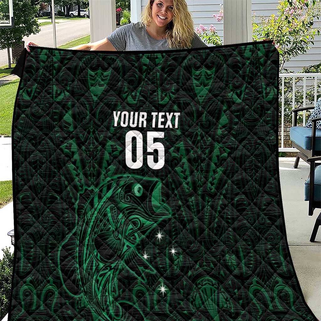 Custom New Zealand Fishing Quilt Maori Tribal Pattern LT05 Black - Polynesian Pride