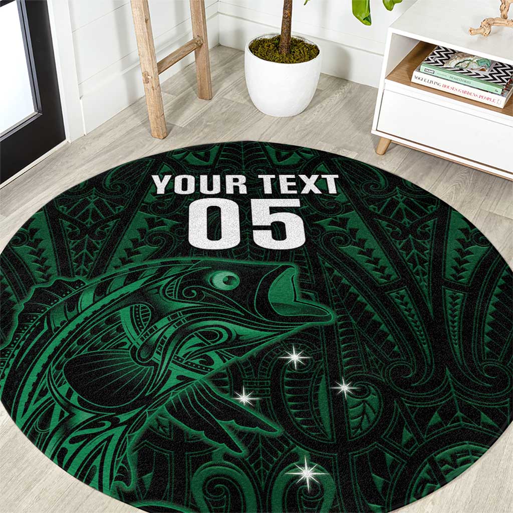 Custom New Zealand Fishing Round Carpet Maori Tribal Pattern LT05 Black - Polynesian Pride
