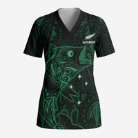 Custom New Zealand Fishing Scrub Top Maori Tribal Pattern LT05 Adult Black - Polynesian Pride