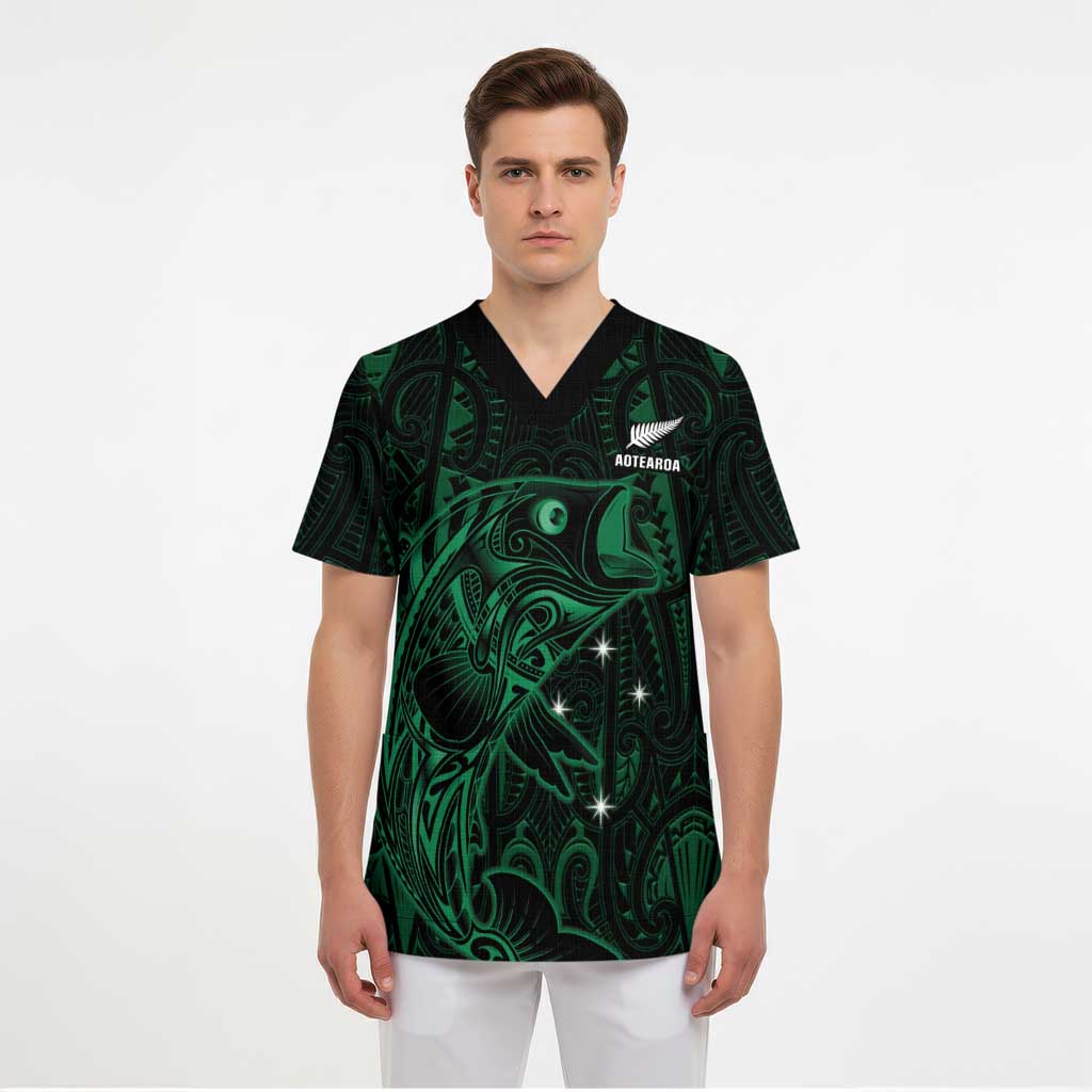 Custom New Zealand Fishing Scrub Top Maori Tribal Pattern LT05 - Polynesian Pride