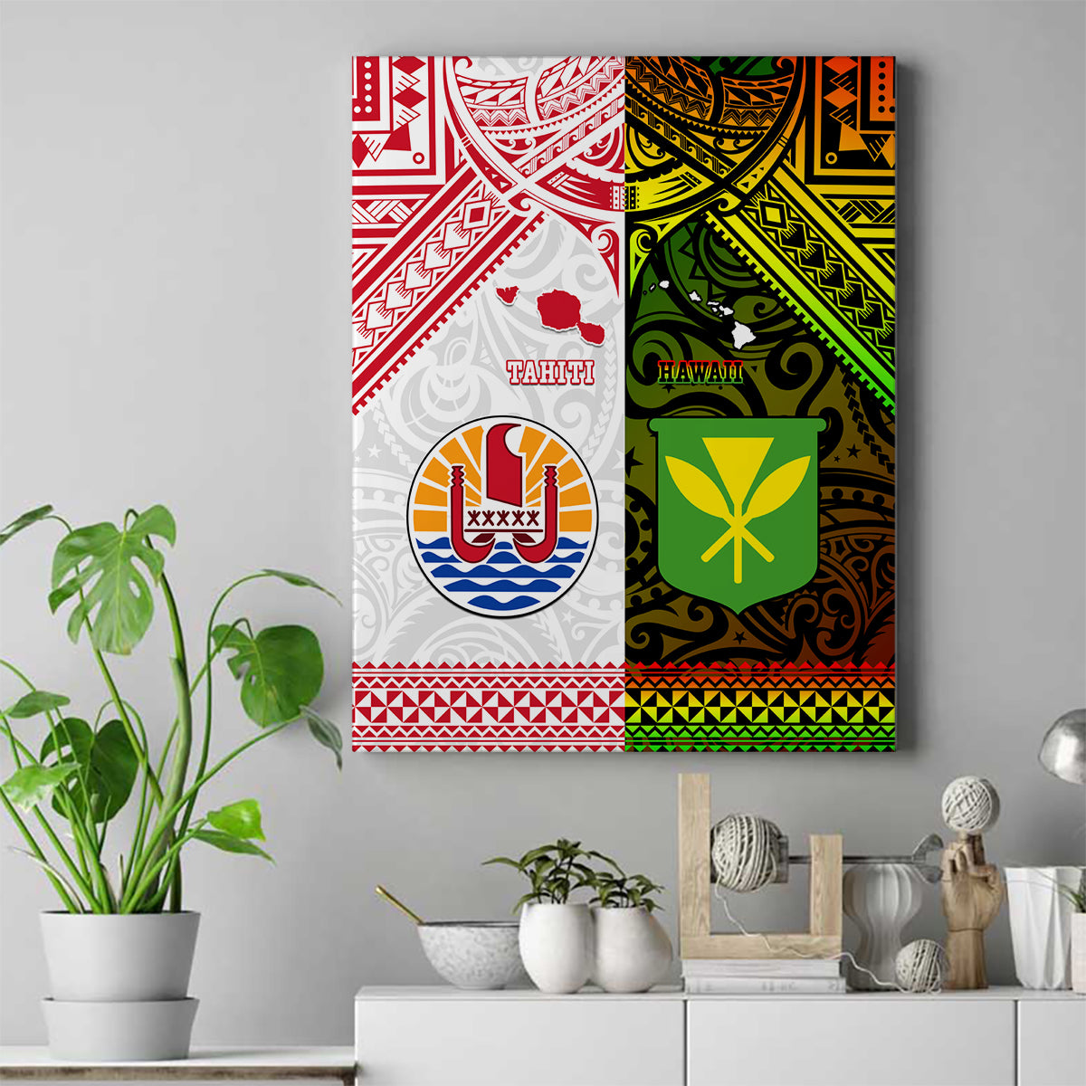 Hawaii And Tahiti Canvas Wall Art Coat Of Arms Polynesian Pattern LT05 Reggae - Polynesian Pride