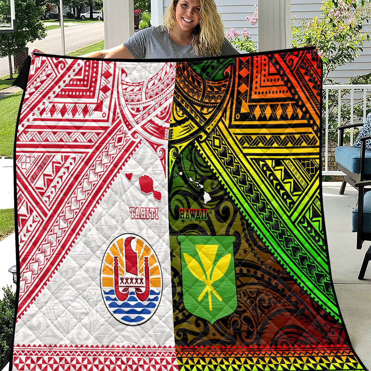 Hawaii And Tahiti Quilt Coat Of Arms Polynesian Pattern LT05 Reggae - Polynesian Pride