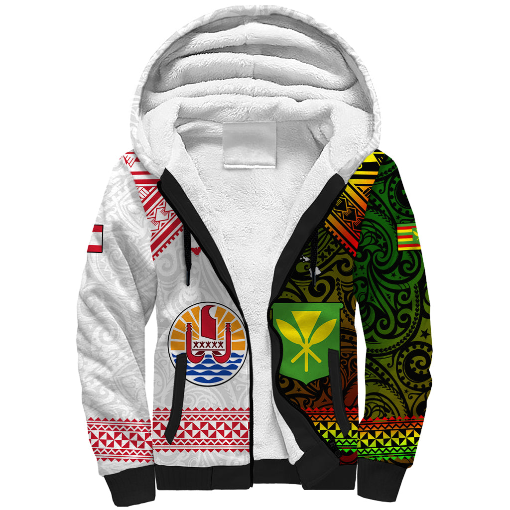 Custom Hawaii And Tahiti Sherpa Hoodie Coat Of Arms Polynesian Pattern LT05 Unisex Reggae - Polynesian Pride