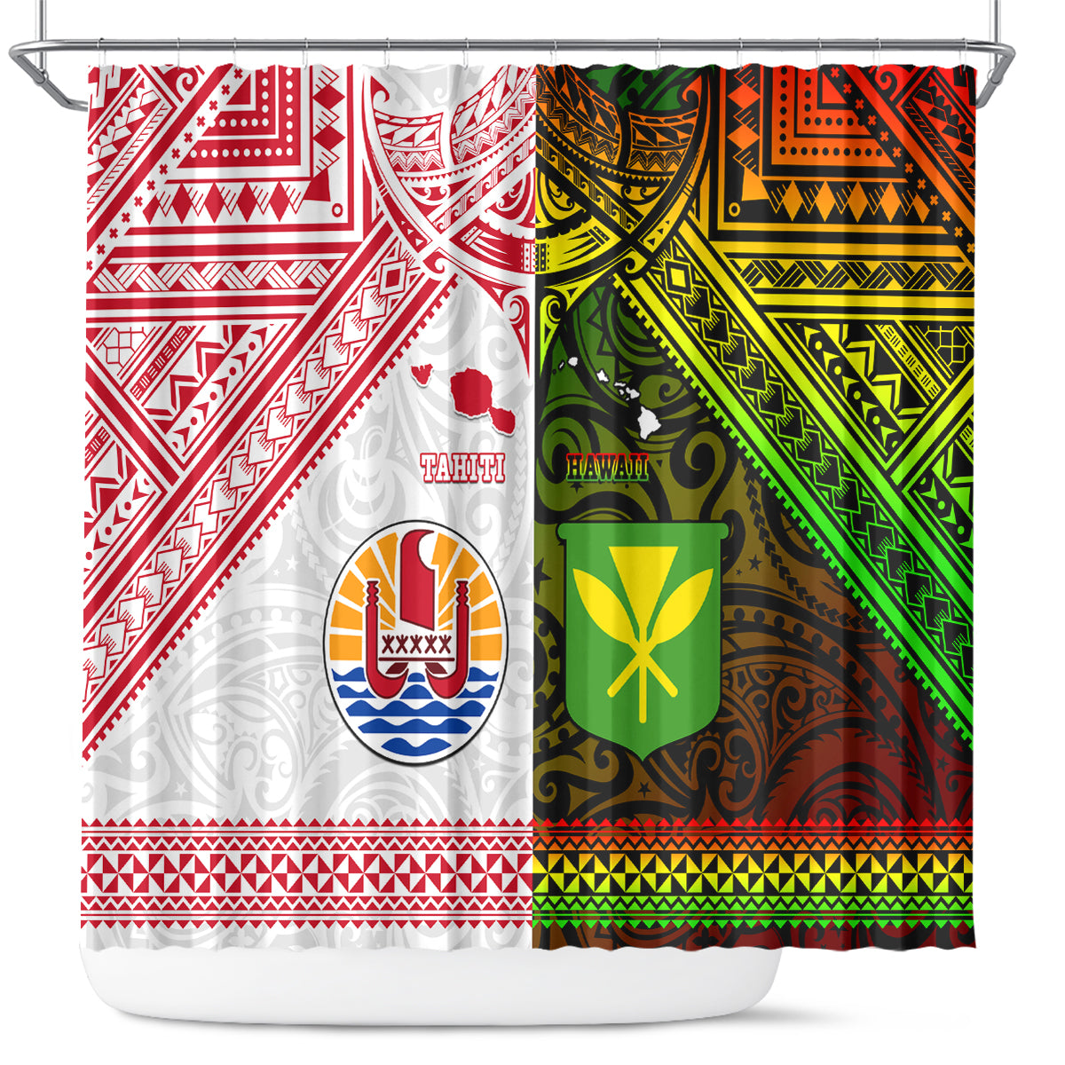 Hawaii And Tahiti Shower Curtain Coat Of Arms Polynesian Pattern LT05 Reggae - Polynesian Pride