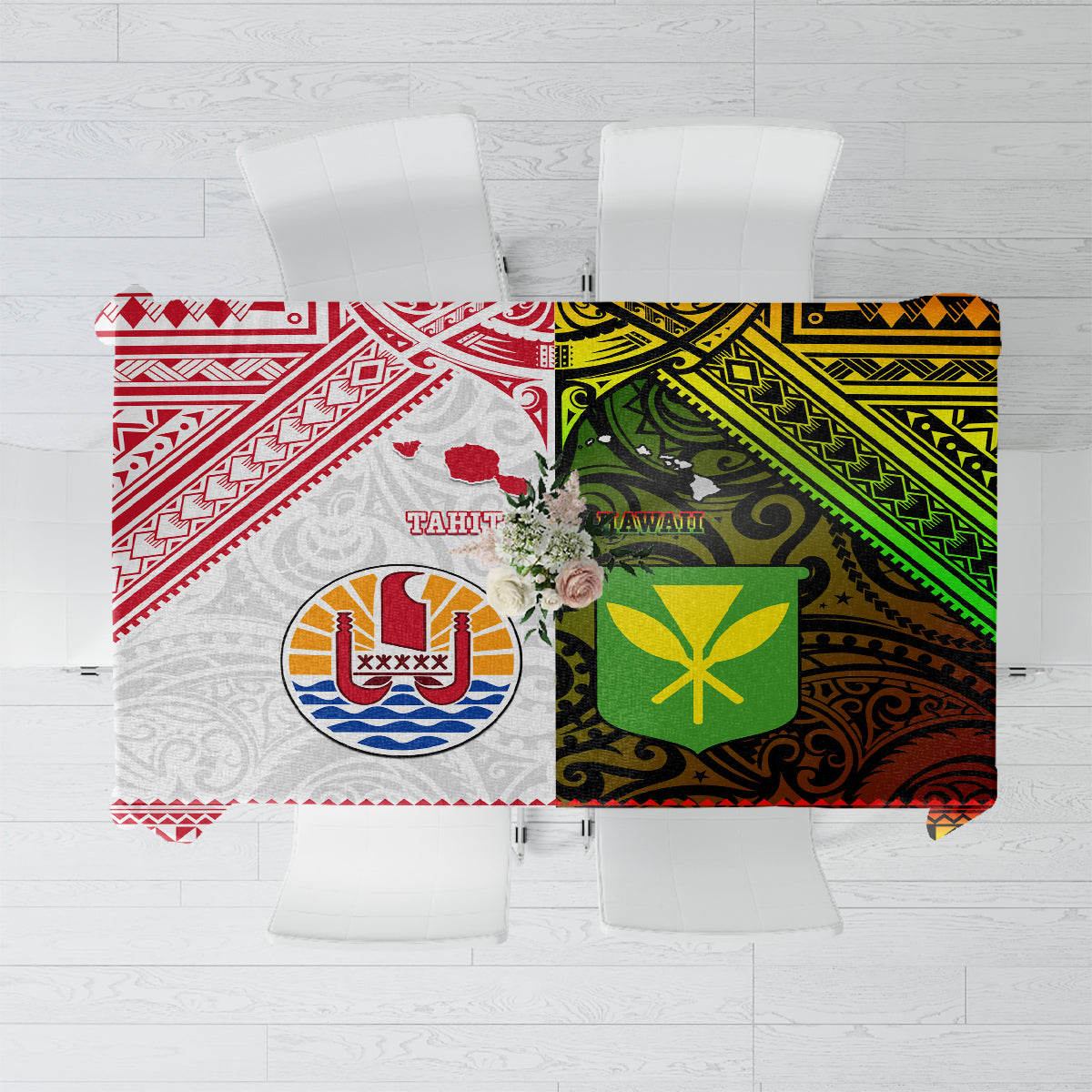 Hawaii And Tahiti Tablecloth Coat Of Arms Polynesian Pattern LT05 Reggae - Polynesian Pride