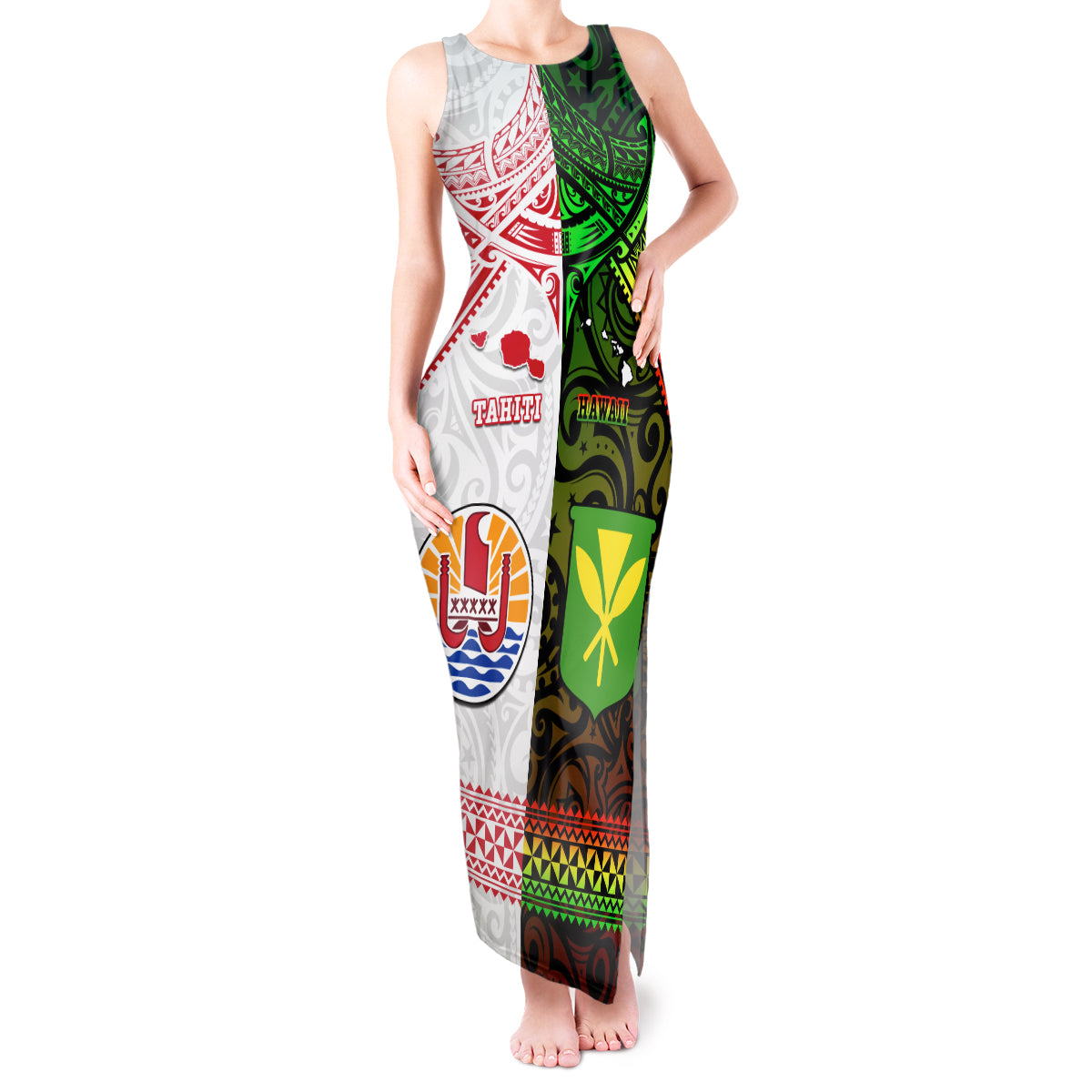 Custom Hawaii And Tahiti Tank Maxi Dress Coat Of Arms Polynesian Pattern LT05 Women Reggae - Polynesian Pride