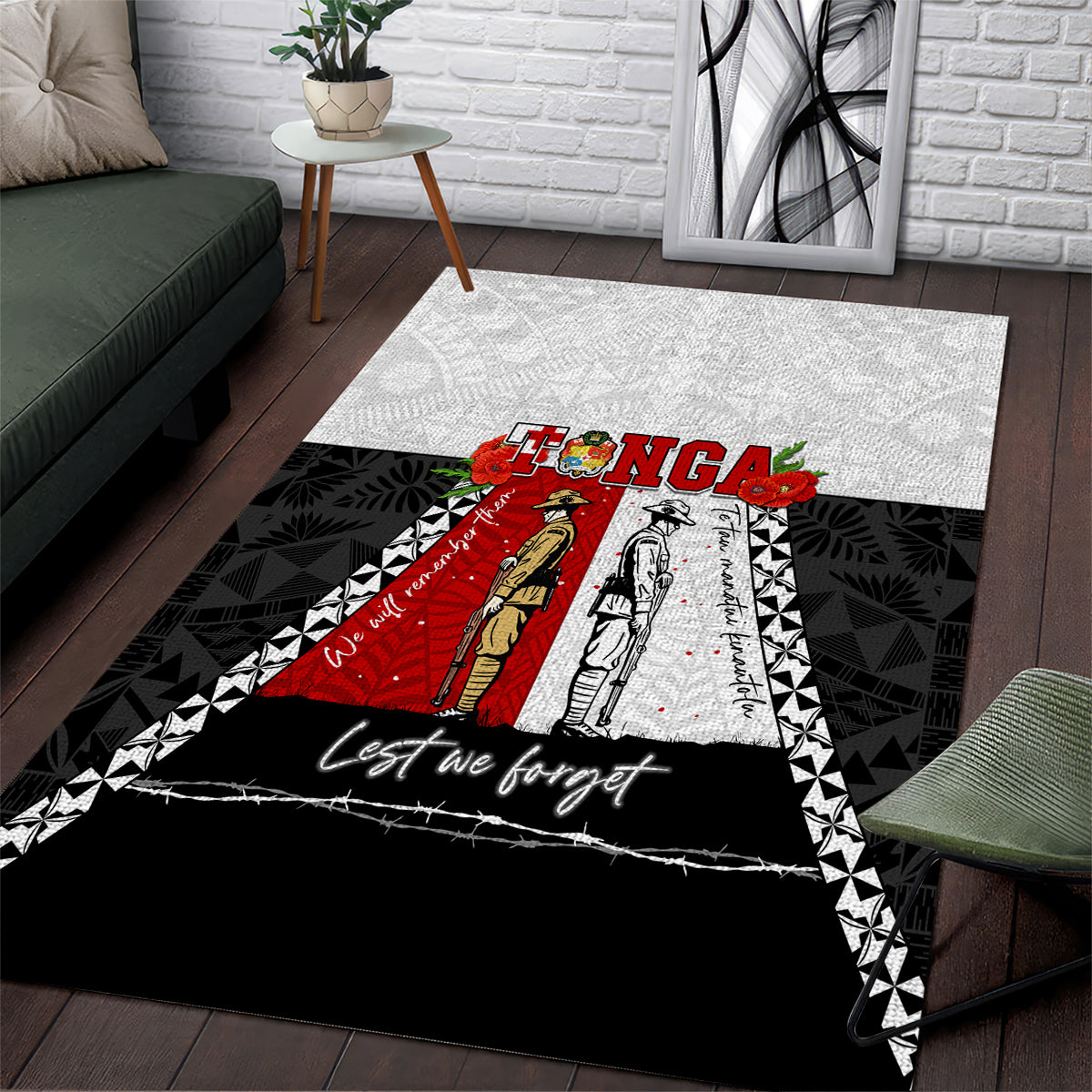 Tonga ANZAC Day Te Tau Manatui Kinautolu Area Rug Lest We Forget LT05 White - Polynesian Pride