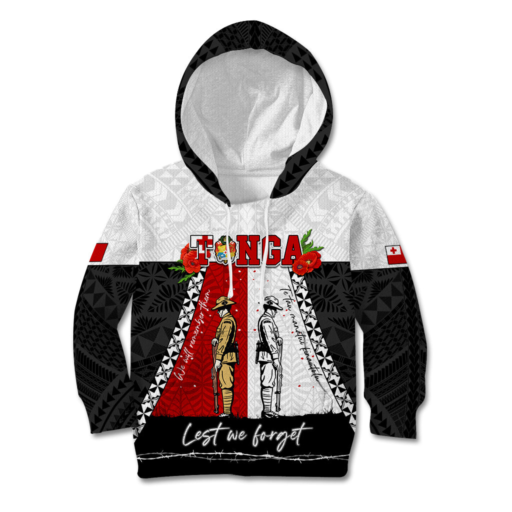 Personalised Tonga ANZAC Day Te Tau Manatui Kinautolu Kid Hoodie Lest We Forget LT05 Hoodie White - Polynesian Pride