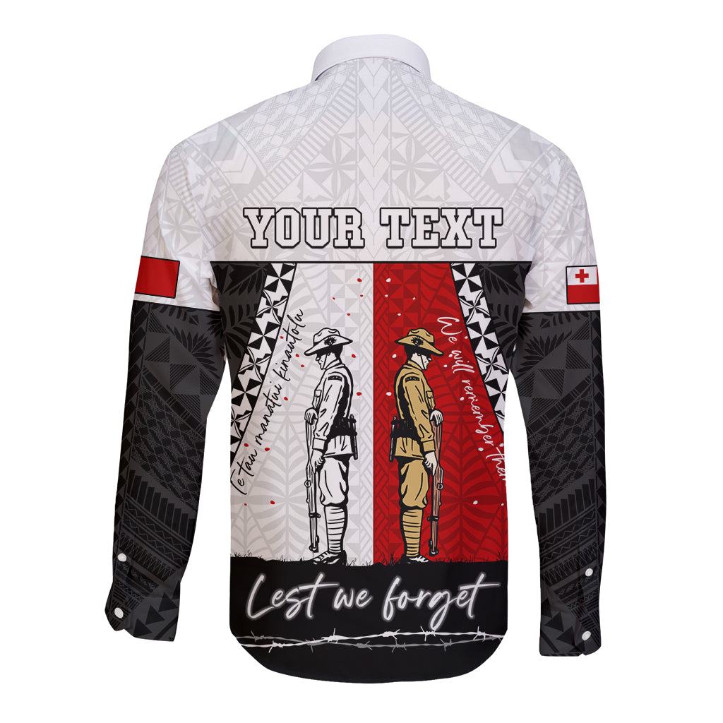 Personalised Tonga ANZAC Day Te Tau Manatui Kinautolu Long Sleeve Button Shirt Lest We Forget LT05 - Polynesian Pride