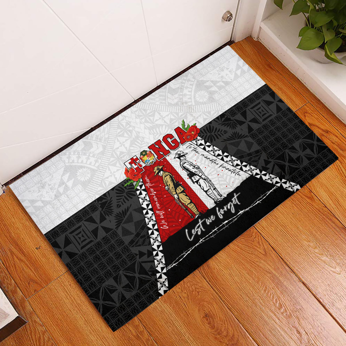 Tonga ANZAC Day Te Tau Manatui Kinautolu Rubber Doormat Lest We Forget LT05 White - Polynesian Pride