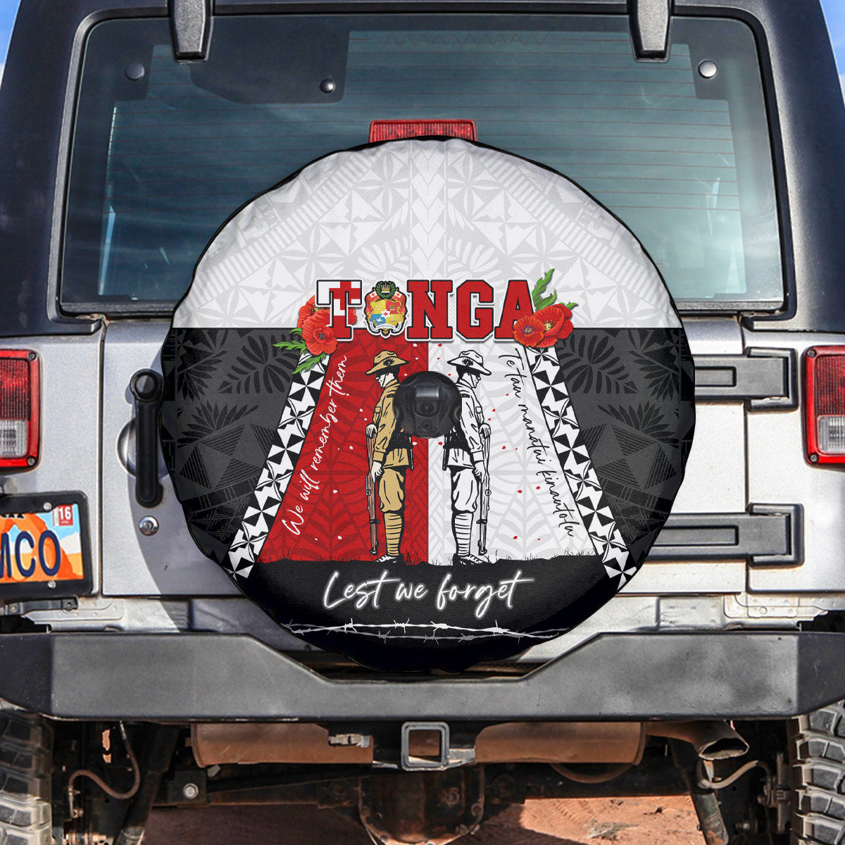 Tonga ANZAC Day Te Tau Manatui Kinautolu Spare Tire Cover Lest We Forget LT05 White - Polynesian Pride