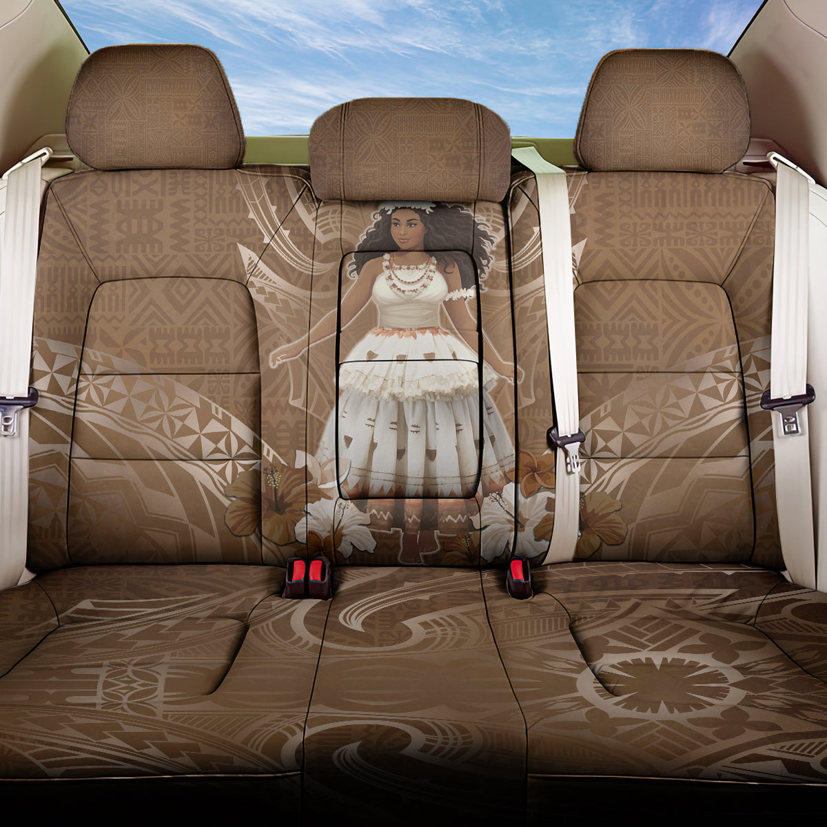 Bula Fiji Women's Day Back Car Seat Cover With Fijian Tapa Pattern LT05 One Size Brown - Polynesian Pride
