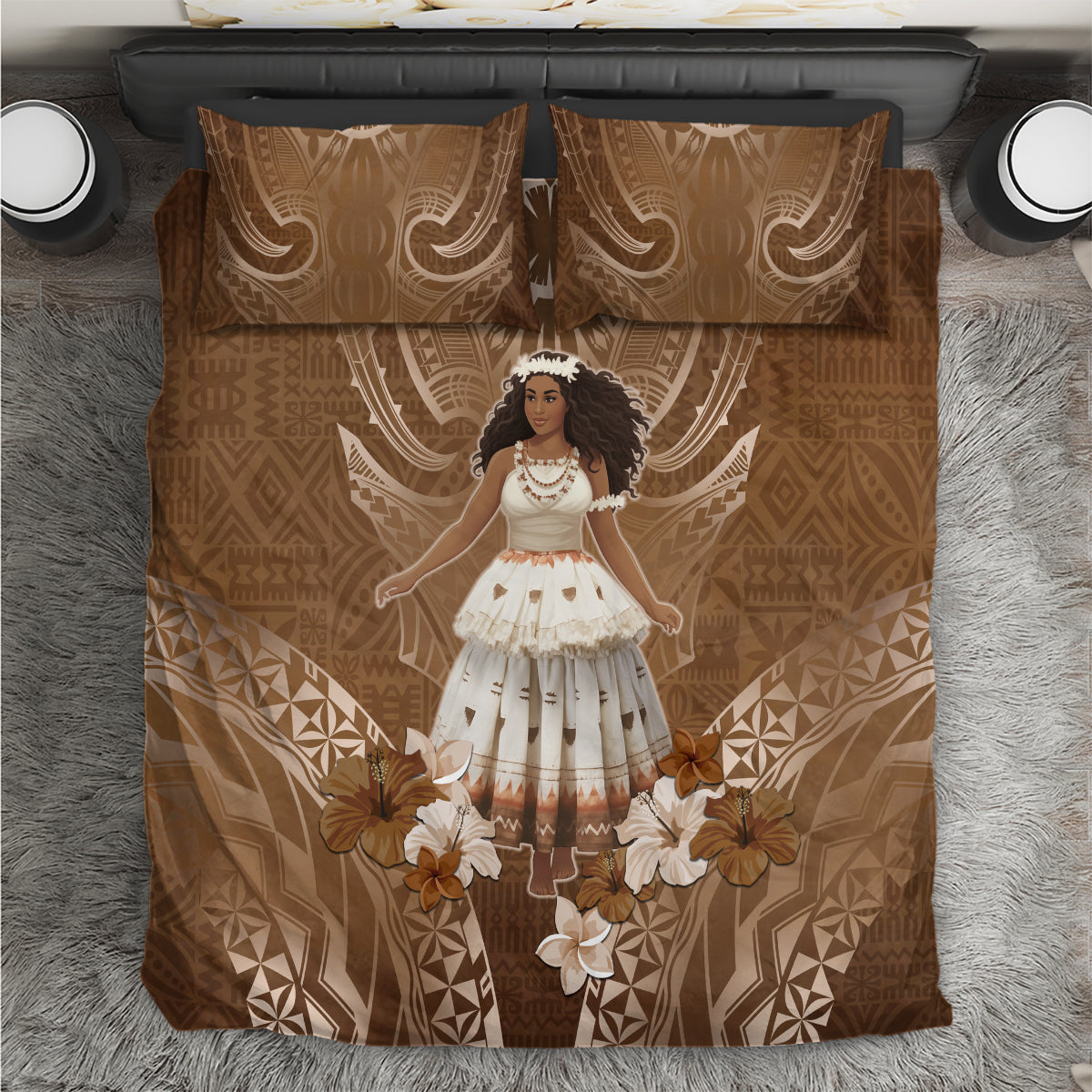 Bula Fiji Women's Day Bedding Set With Fijian Tapa Pattern LT05 Brown - Polynesian Pride