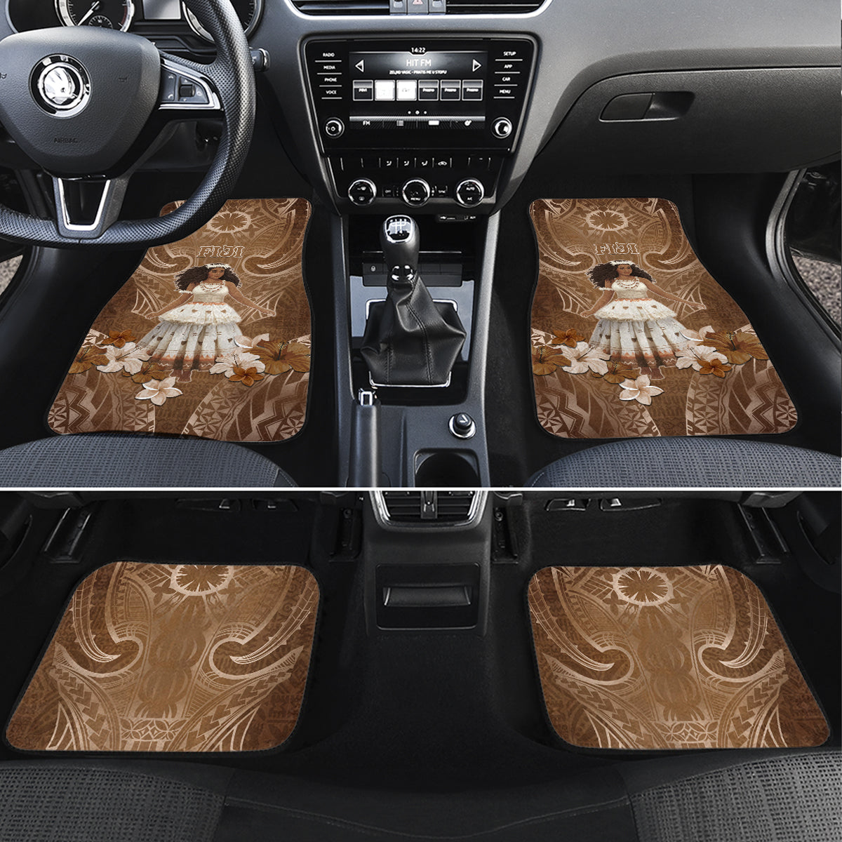 Bula Fiji Women's Day Car Mats With Fijian Tapa Pattern LT05 Set 4pcs Brown - Polynesian Pride