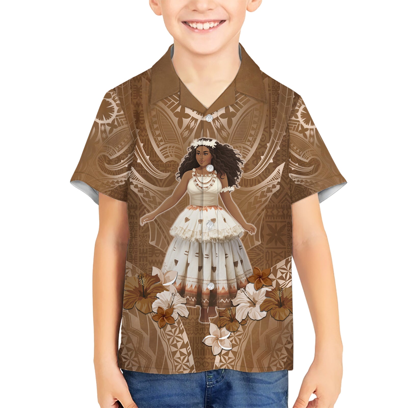 Bula Fiji Women's Day Kid Hawaiian Shirt With Fijian Tapa Pattern LT05 Kid Brown - Polynesian Pride