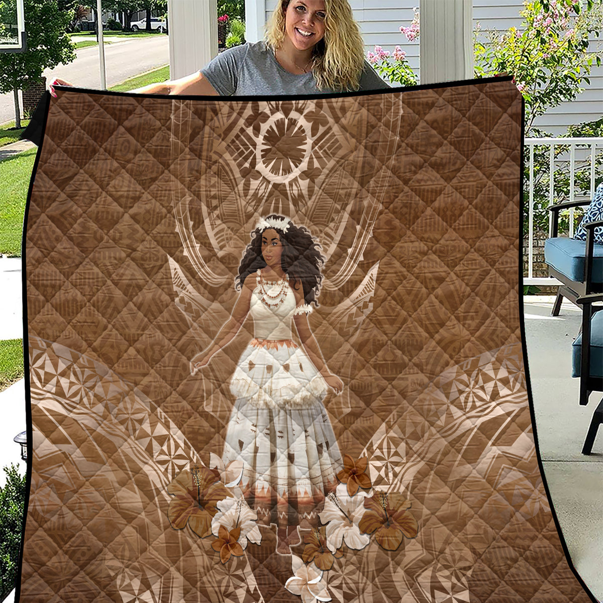Bula Fiji Women's Day Quilt With Fijian Tapa Pattern LT05 Brown - Polynesian Pride
