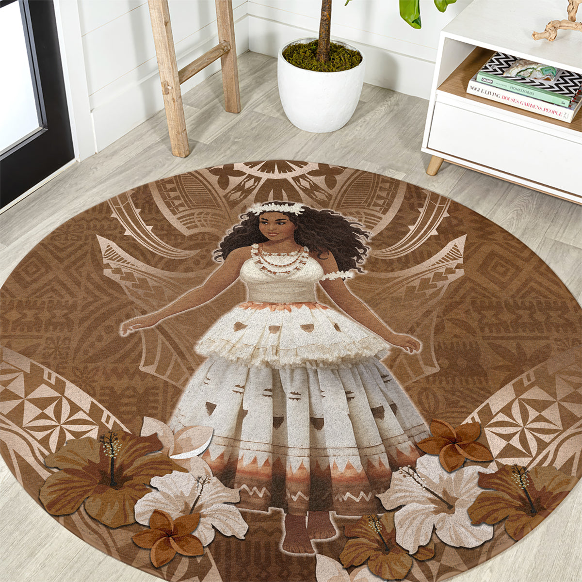 Bula Fiji Women's Day Round Carpet With Fijian Tapa Pattern LT05 Brown - Polynesian Pride