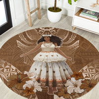 Bula Fiji Women's Day Round Carpet With Fijian Tapa Pattern LT05 Brown - Polynesian Pride