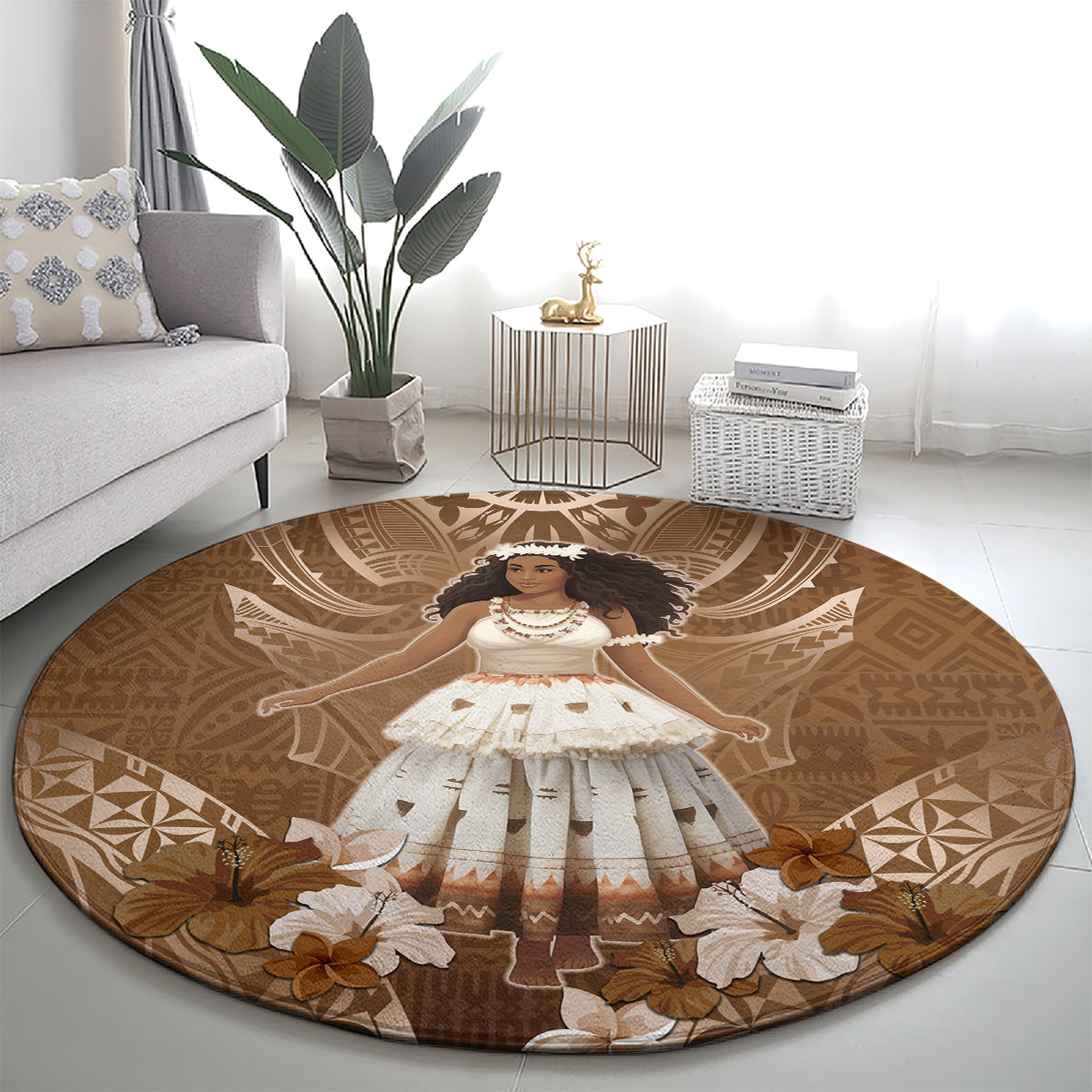 Bula Fiji Women's Day Round Carpet With Fijian Tapa Pattern LT05 - Polynesian Pride