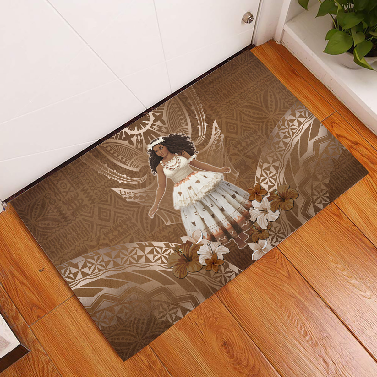 Bula Fiji Women's Day Rubber Doormat With Fijian Tapa Pattern LT05 Brown - Polynesian Pride
