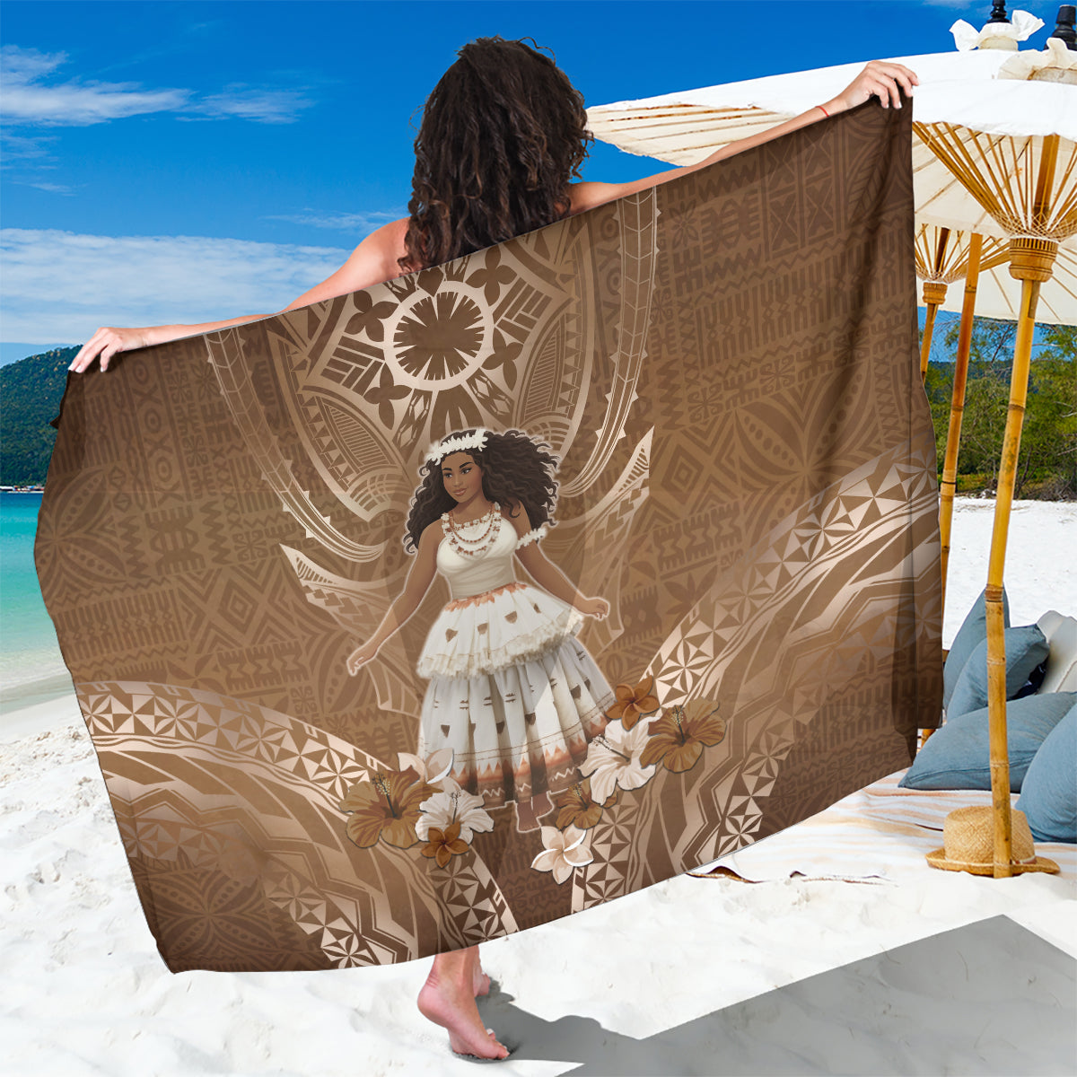 Bula Fiji Women's Day Sarong With Fijian Tapa Pattern LT05 One Size 44 x 66 inches Brown - Polynesian Pride