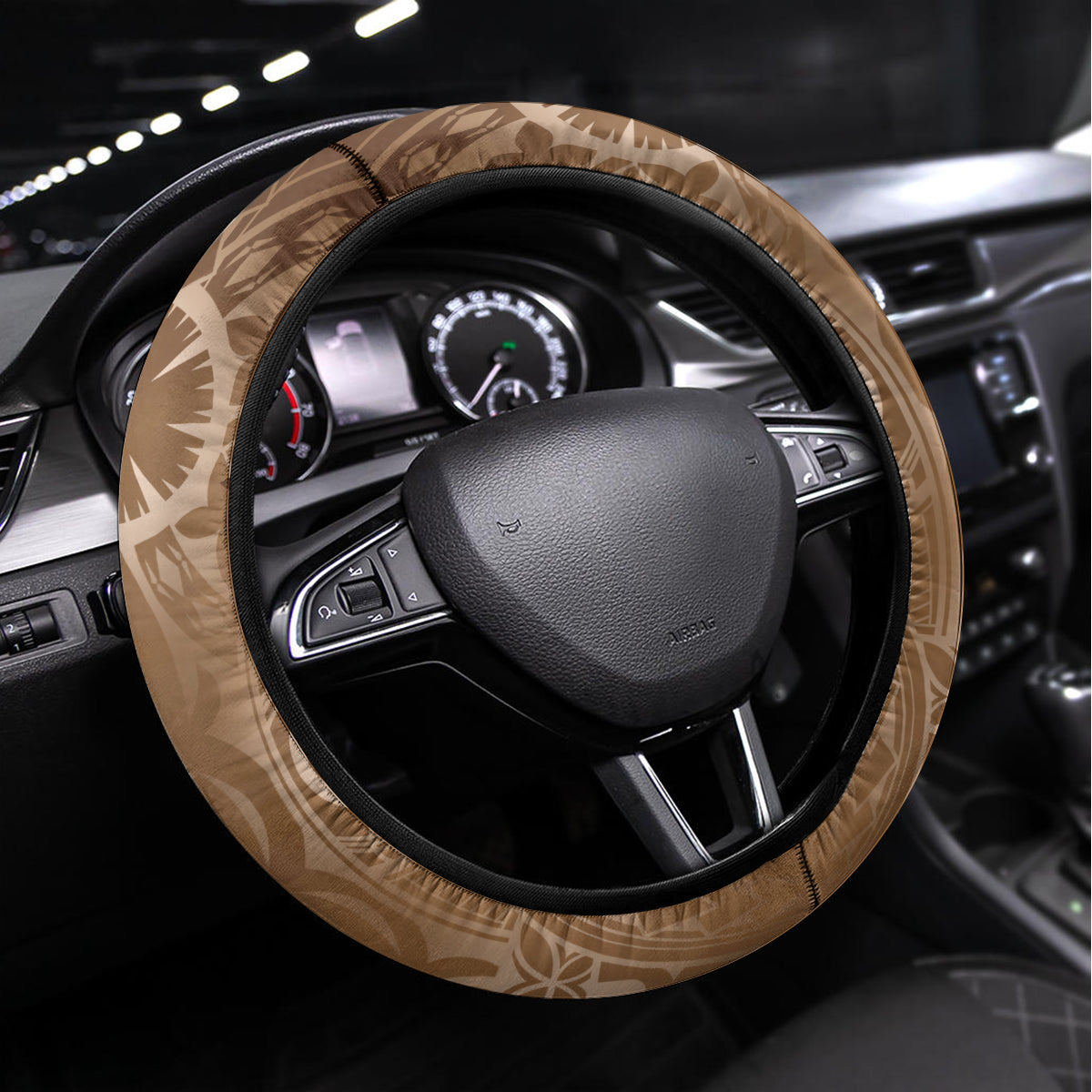 Bula Fiji Women's Day Steering Wheel Cover With Fijian Tapa Pattern LT05 Universal Fit Brown - Polynesian Pride