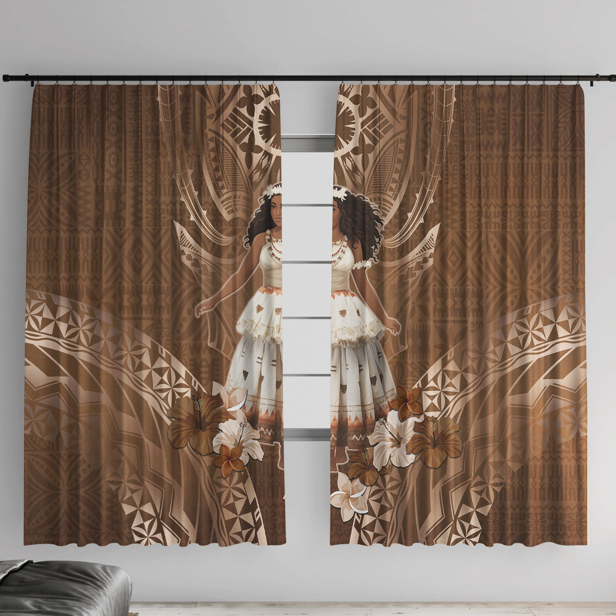 Bula Fiji Women's Day Window Curtain With Fijian Tapa Pattern LT05 With Hooks Brown - Polynesian Pride