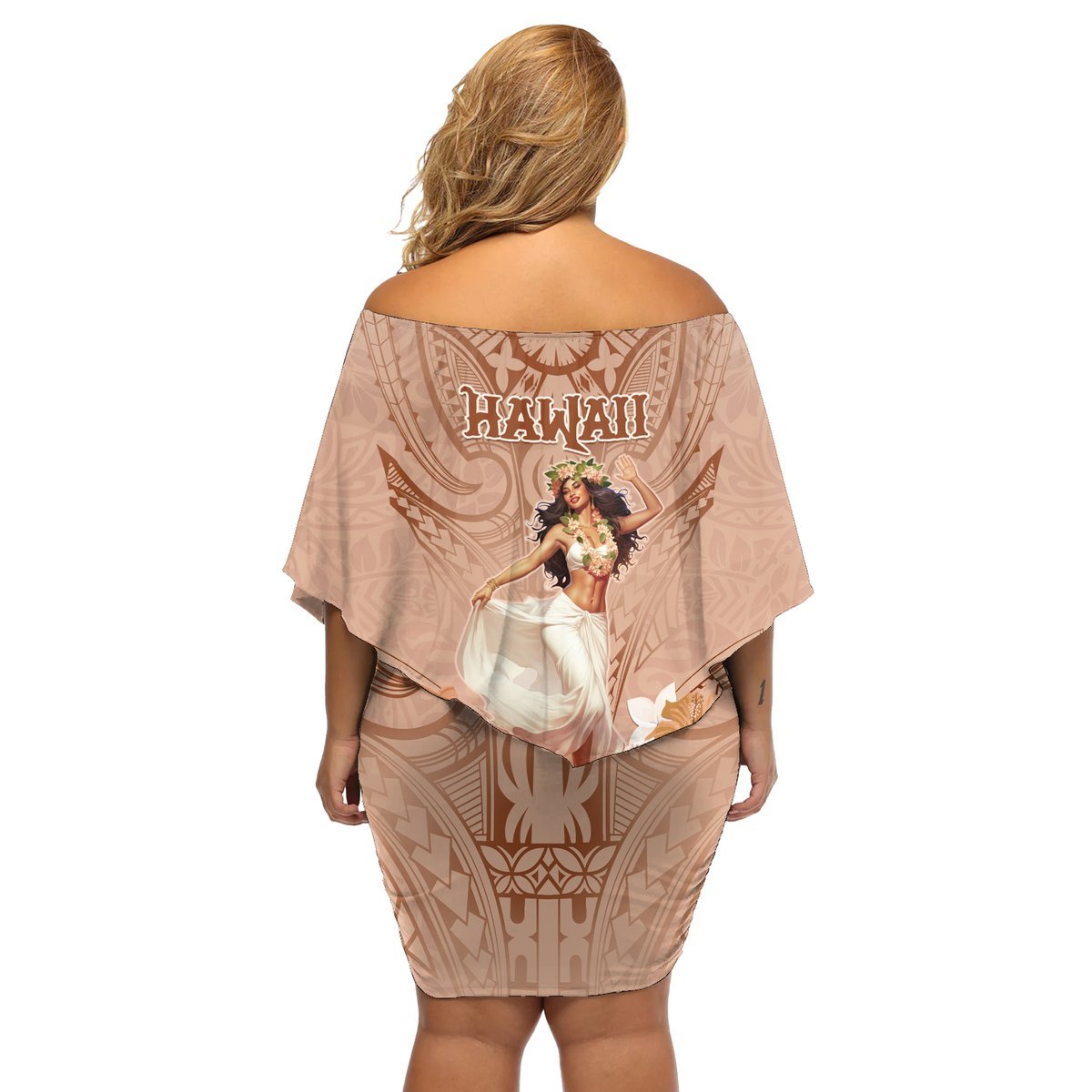 Hawaii Women's Day Off Shoulder Short Dress With Polynesian Pattern LT05 - Polynesian Pride