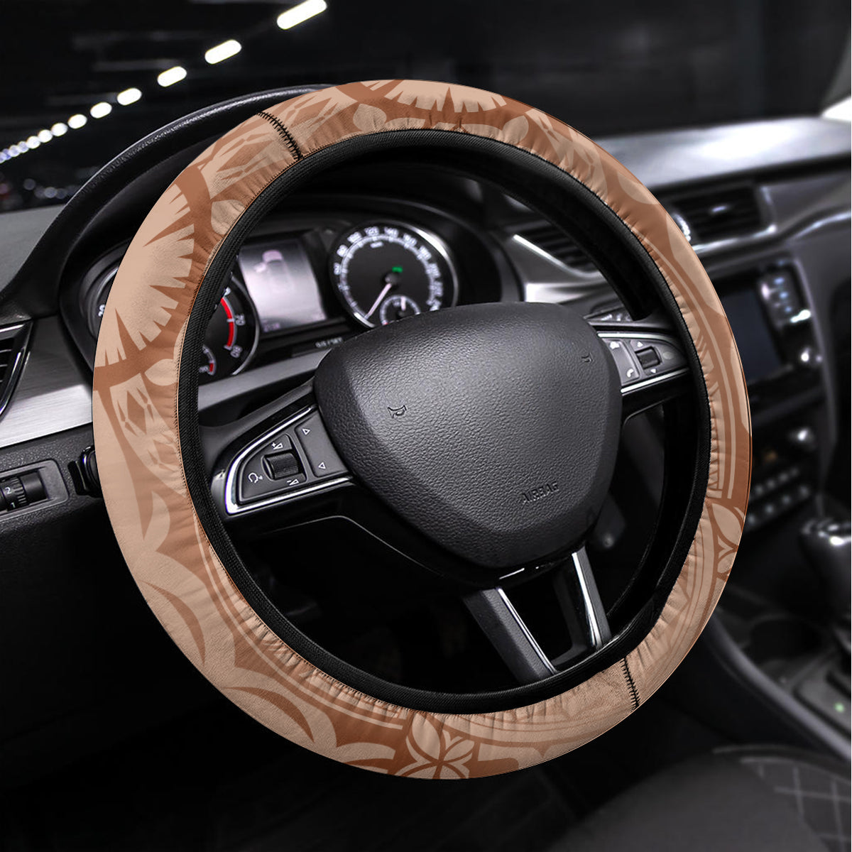 Hawaii Women's Day Steering Wheel Cover With Polynesian Pattern LT05 Universal Fit Brown - Polynesian Pride