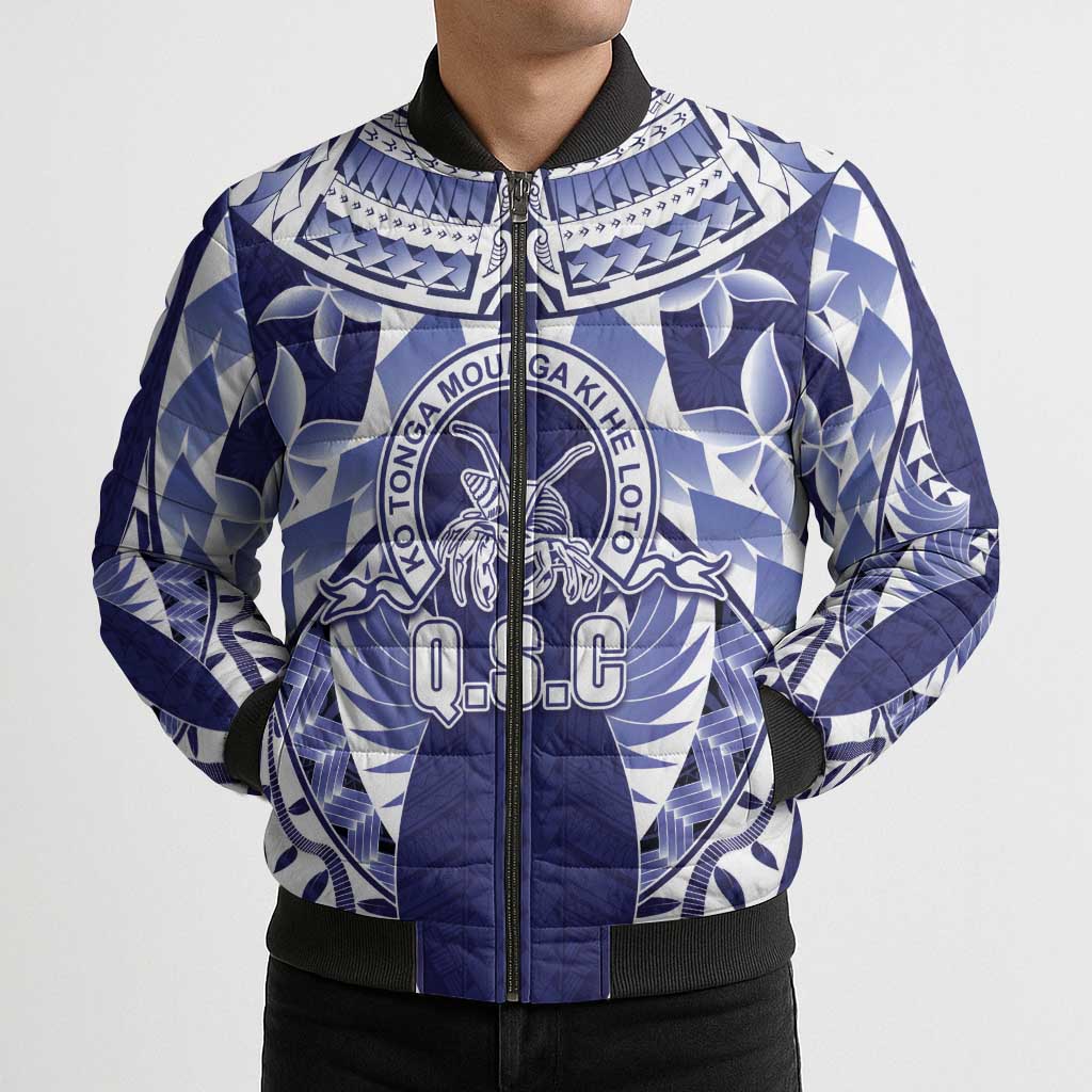 Personalised Tonga Queen Salote College Bomber Puffer Jacket Centenary Navy Version LT05 - Polynesian Pride